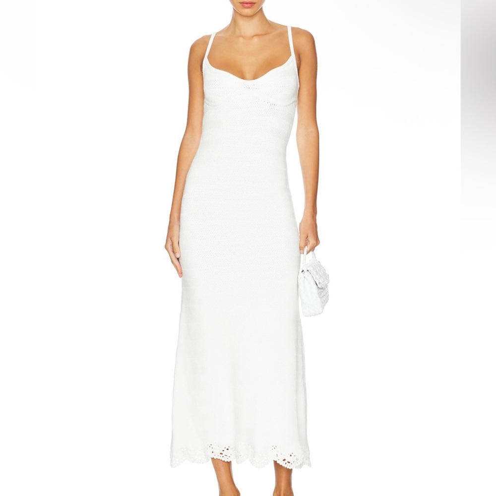 White crochet knit maxi dress
